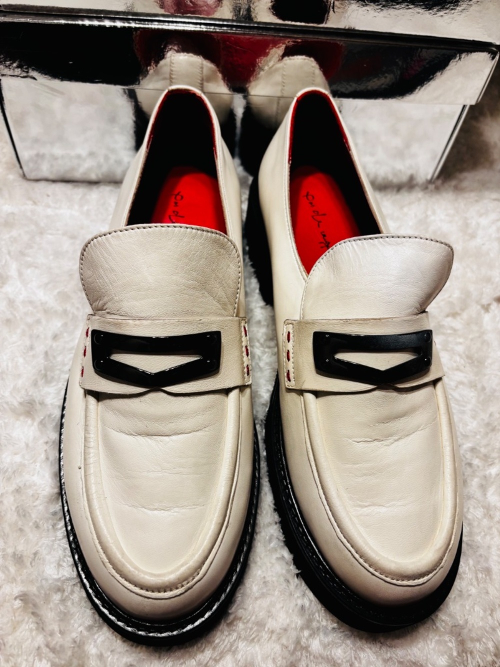 Pas De Rouge Marta Leather Loafers Off White Slip On Sz 39 1/2 - Picture 2 of 7